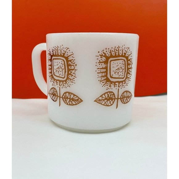 Brown sunflower, Federal glass, milk glass, vintage coffee mug, vintage mug - Picture 1 of 9